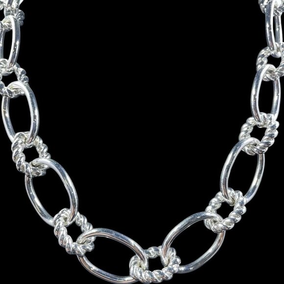 Silver Tone Rope Link Statement Chain Necklace Chunky Glam Vintage Inspired - Picture 5 of 8